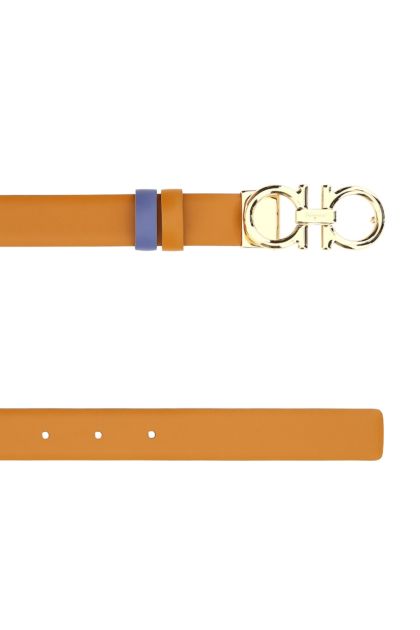 Cintura reversibile Gancini in pelle arancione