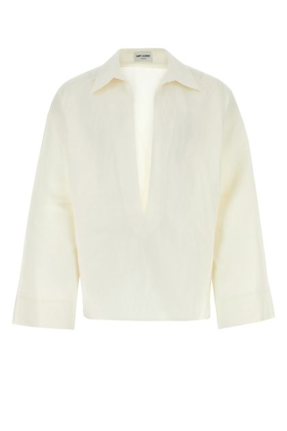 Camicia bianca in cotone e lino